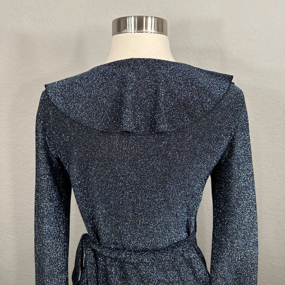 Free People One More Time Lurex Wrap Dress in Navy - Picture 6 of 15